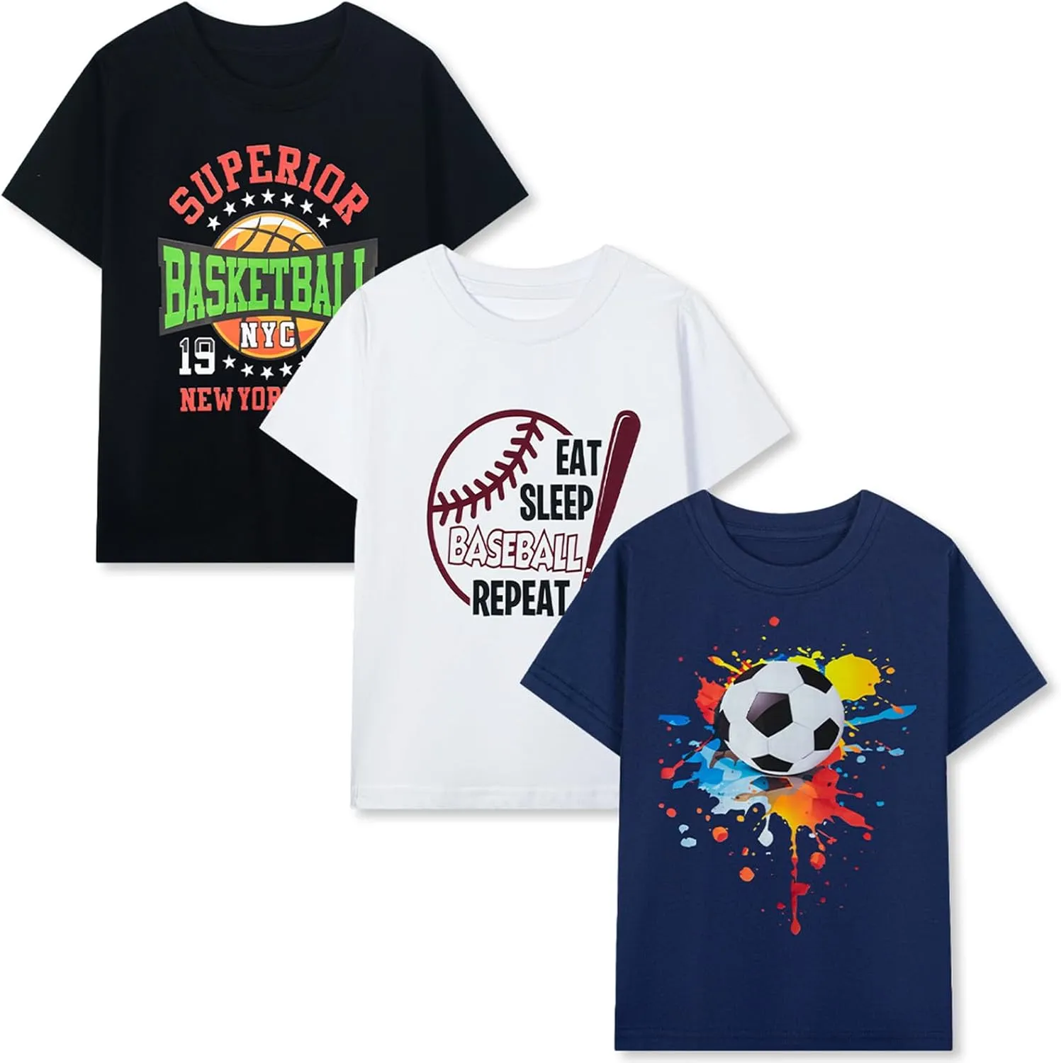 HILEELANG Kids Boy Basic Plain Cotton T-Shirts Short Sleeve Crew Neck Summer Tees 4packs 6-12 Years