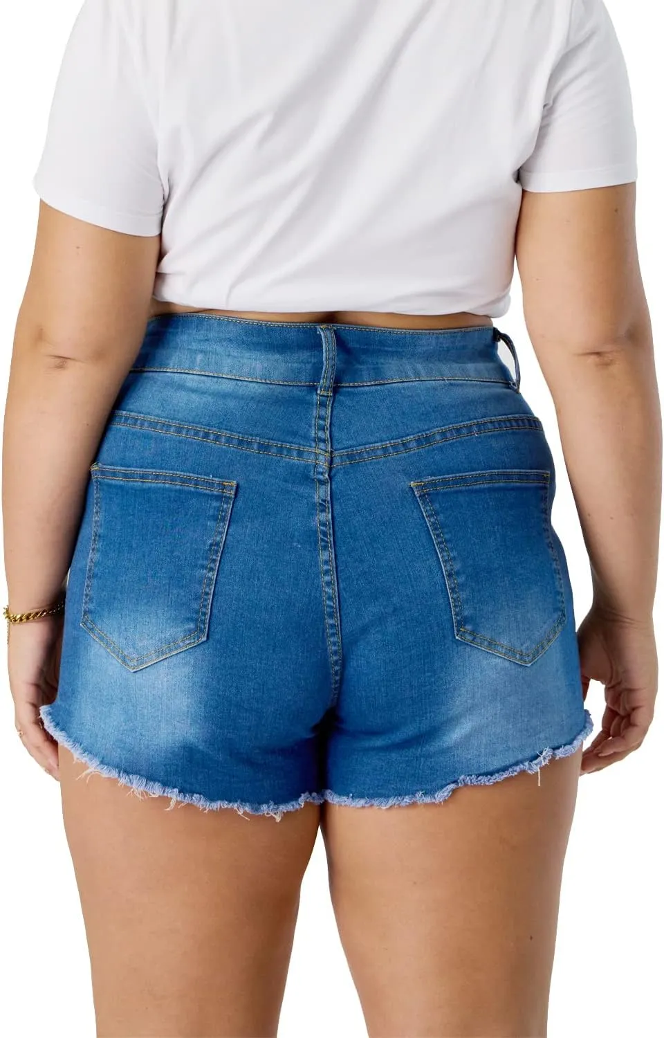 HUNGSON Plus Size Denim Shorts Women High Waisted Stretch High Waisted Distressed Denim Shorts