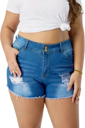 HUNGSON Plus Size Denim Shorts Women High Waisted Stretch High Waisted Distressed Denim Shorts