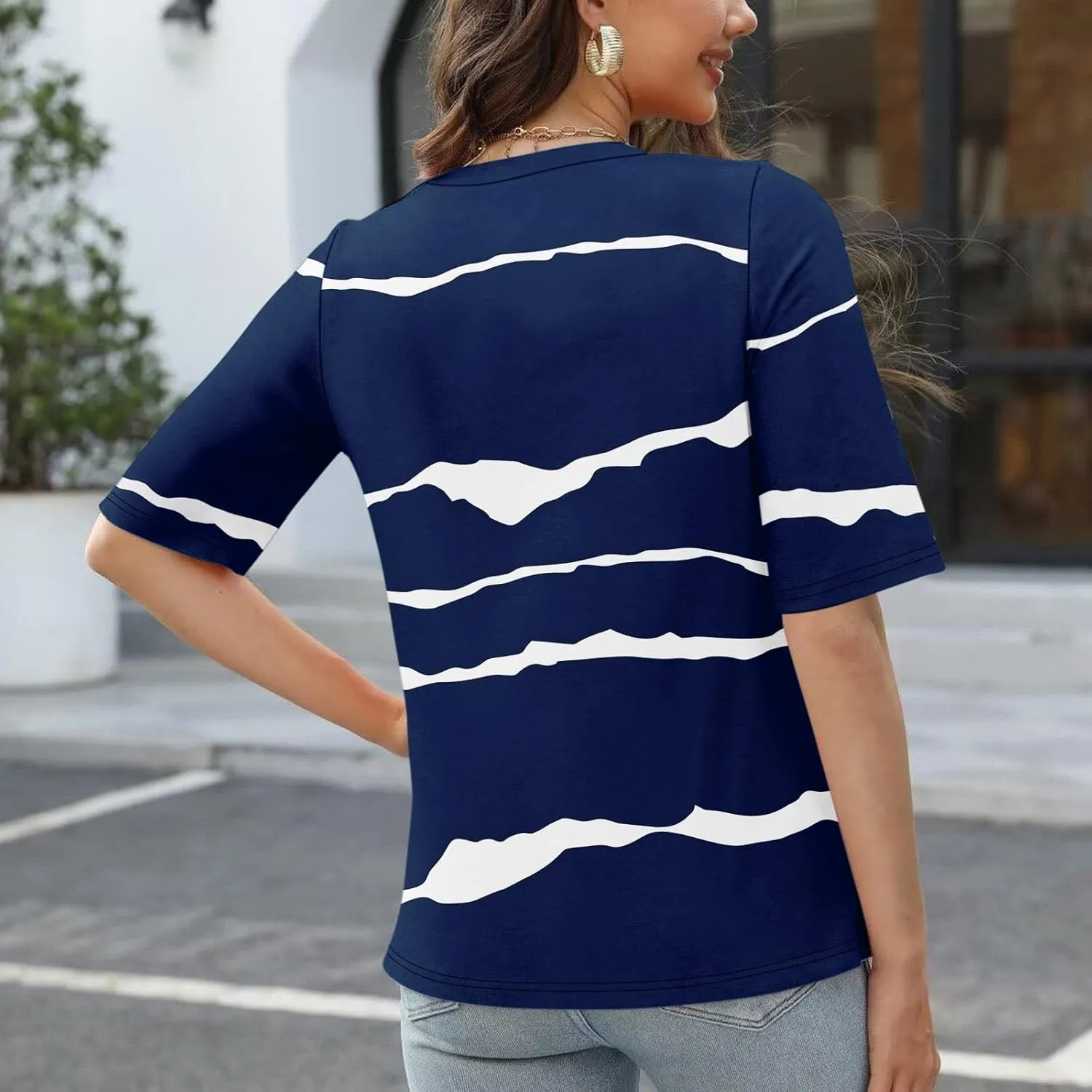 HXHYQKP Elbow Length Tops for Women V Neck T Shirts Casual Half Sleeve Tops Basic Summer Tees