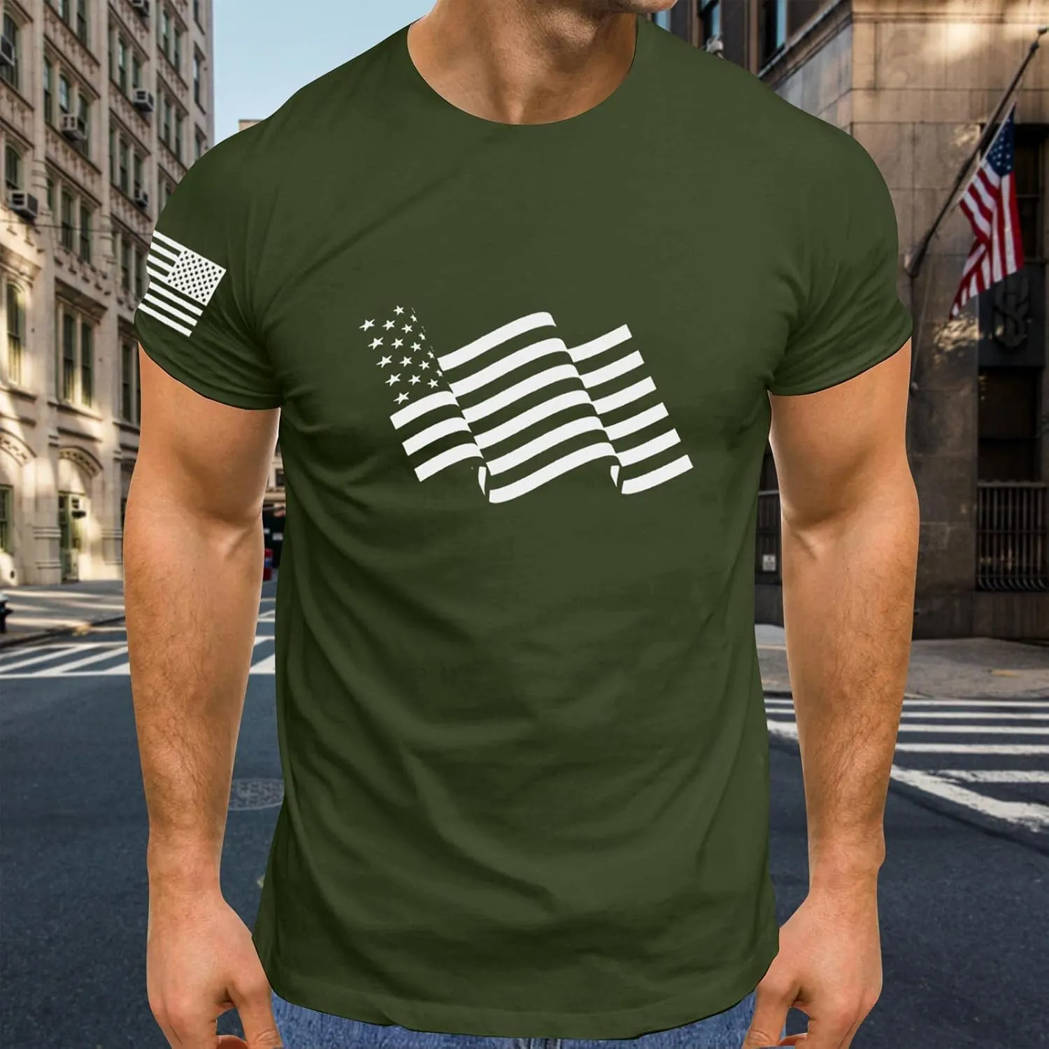 Independence Day Shirt Round Neck Short Sleeve Workout USA Flag Shirts Tee Shirts Mens Pack 2xlt USA Distressed Flag