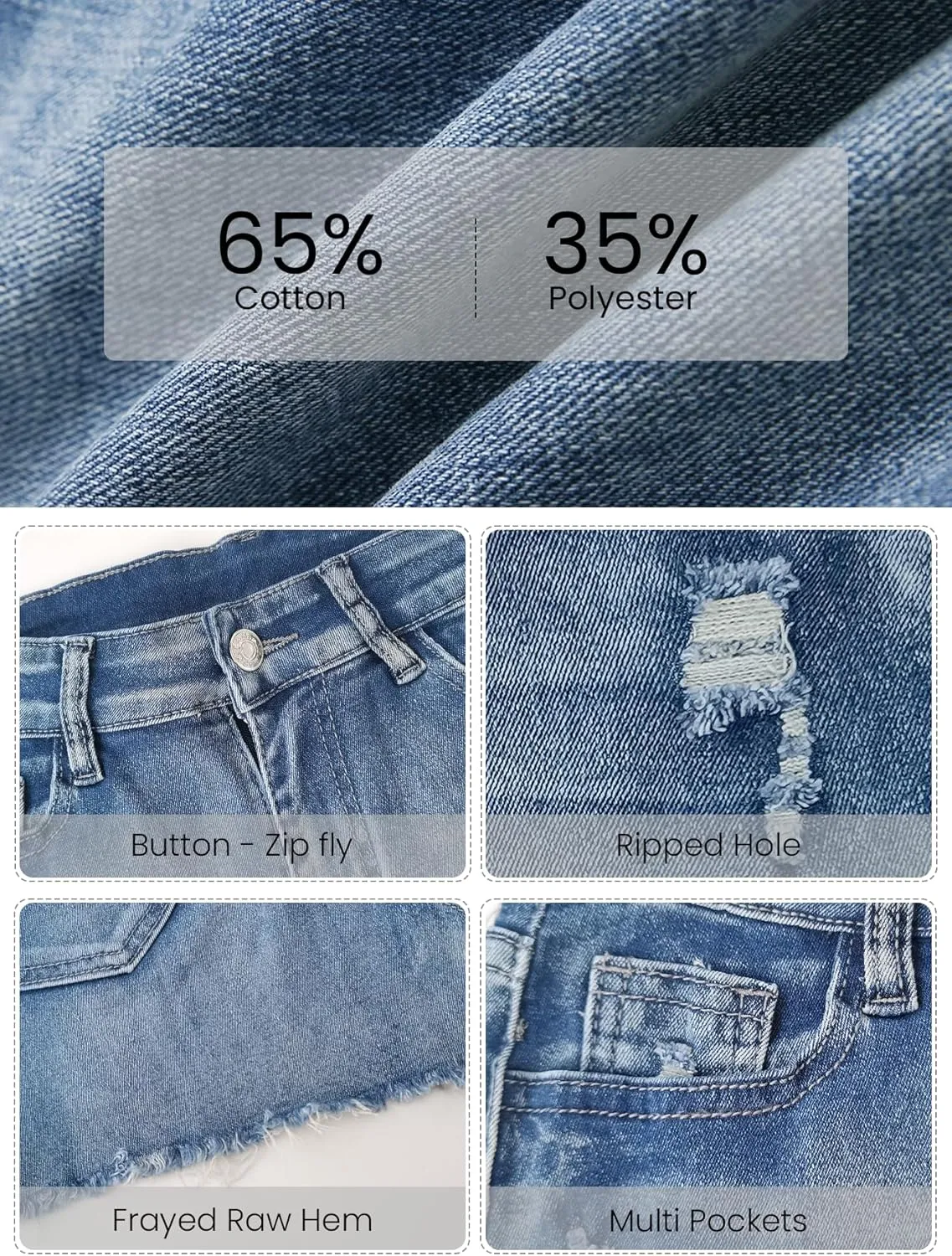 Jean Shorts Womens High Waisted Stretchy Ripped Denim Shorts Casual Distressed Multi Pockets Denim Shorts