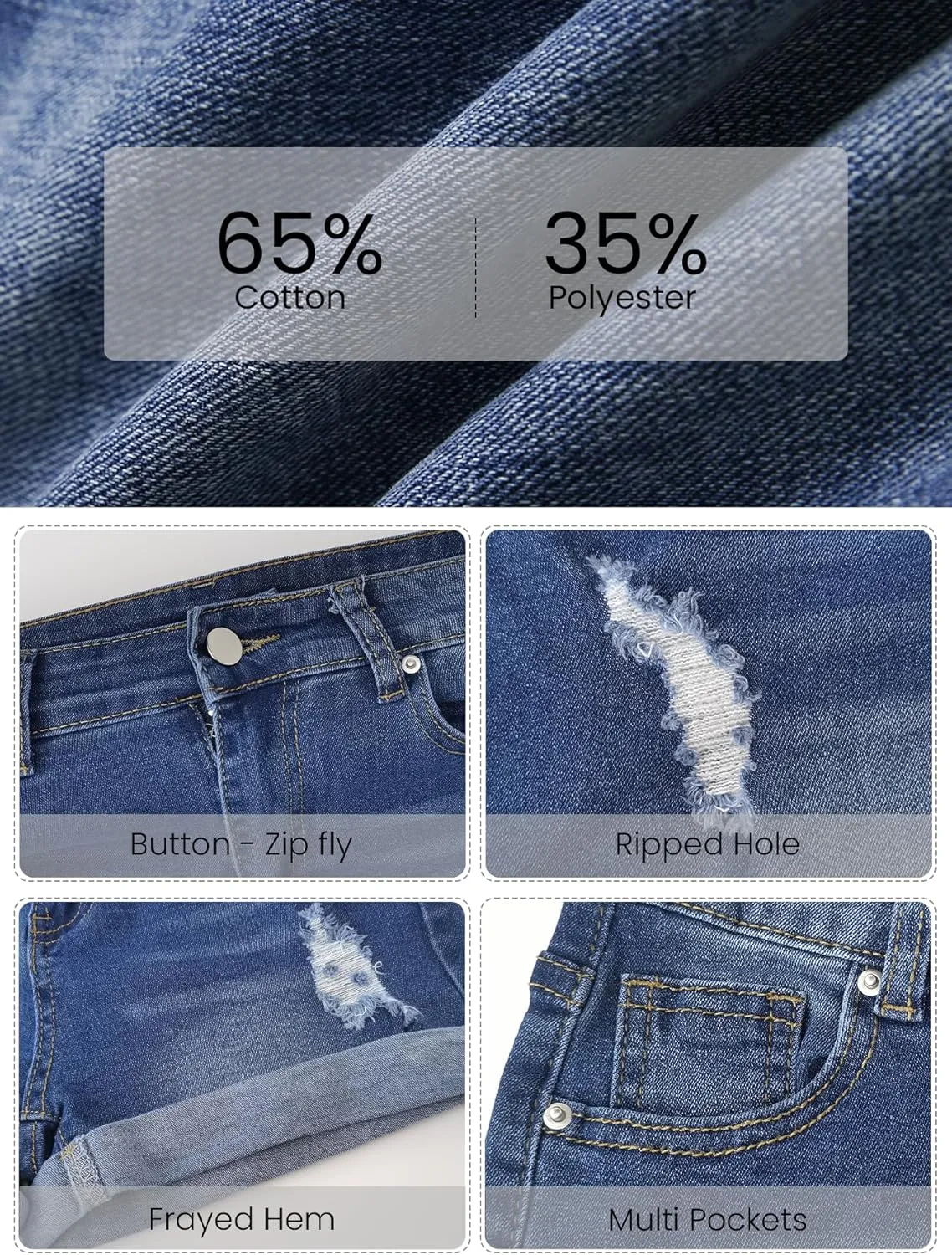 Jean Shorts Womens High Waisted Stretchy Ripped Denim Shorts Casual Distressed Multi Pockets Denim Shorts