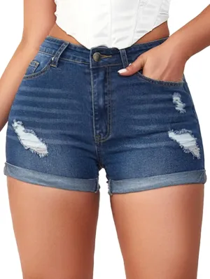 Jean Shorts Womens High Waisted Stretchy Ripped Denim Shorts Casual Distressed Multi Pockets Denim Shorts