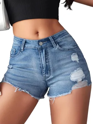 Jean Shorts Womens High Waisted Stretchy Ripped Denim Shorts Casual Distressed Multi Pockets Denim Shorts