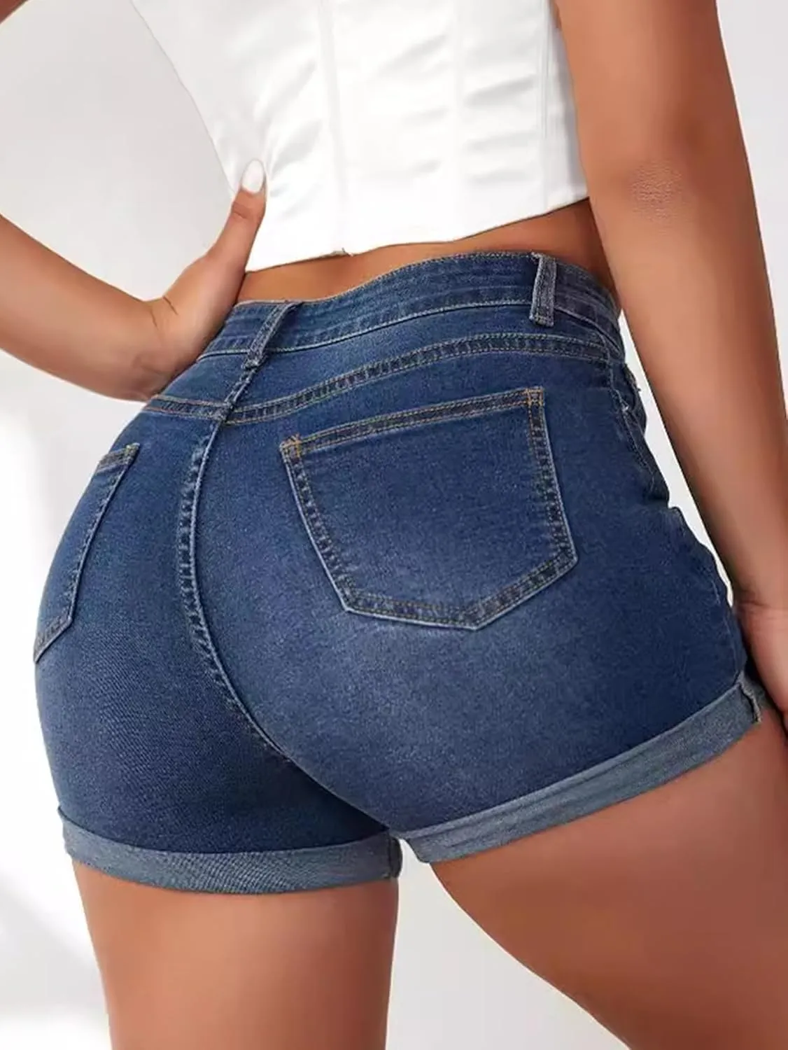 Jean Shorts Womens High Waisted Stretchy Ripped Denim Shorts Casual Distressed Multi Pockets Denim Shorts