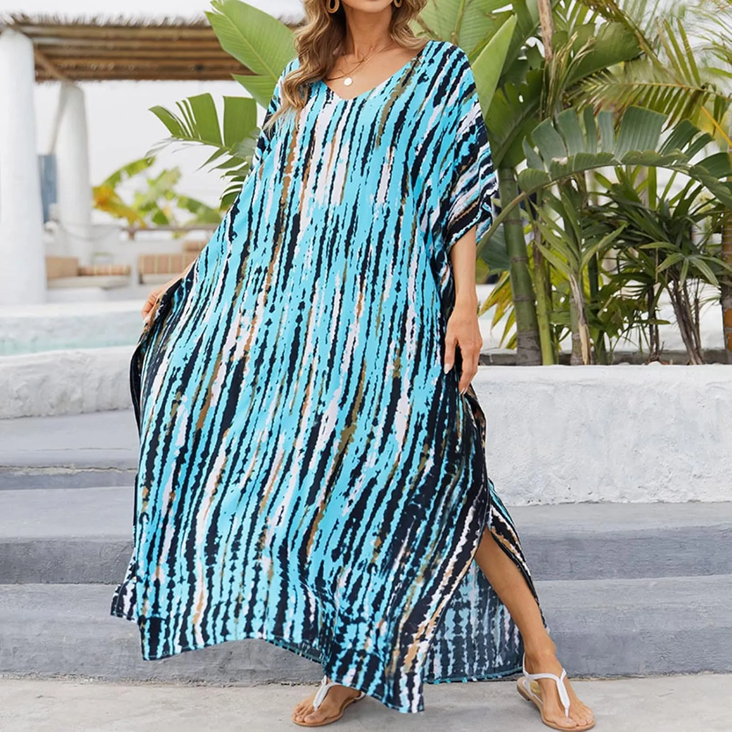 Kaftan Dresses for Women Plus Size Bathing Suit Cover up Vneck Batwing Dress Loose fit Moroccan Caftan mumu Dresses Amethyst