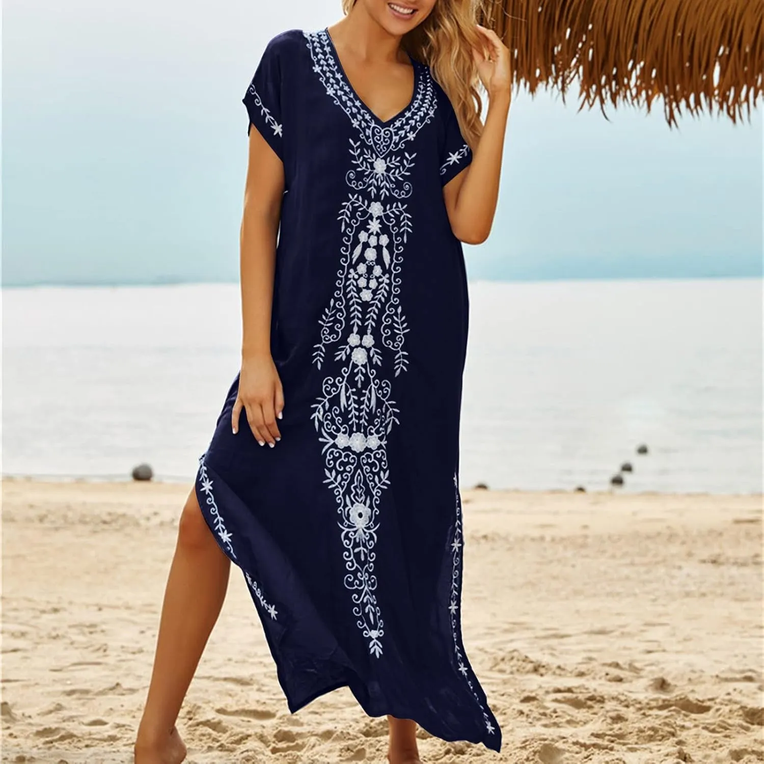 Kaftan Dresses for Women Plus Size Bathing Suit Cover up Vneck Batwing Dress Loose fit Moroccan Caftan mumu Dresses Amethyst