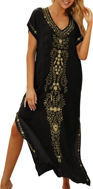 Kaftan Dresses for Women Plus Size Bathing Suit Cover up Vneck Batwing Dress Loose fit Moroccan Caftan mumu Dresses Amethyst