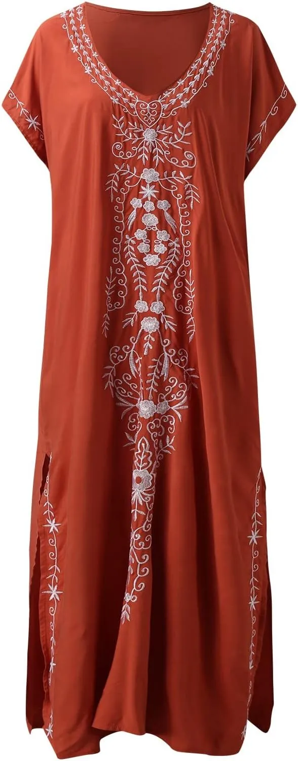 Kaftan Dresses for Women Plus Size Bathing Suit Cover up Vneck Batwing Dress Loose fit Moroccan Caftan mumu Dresses Amethyst