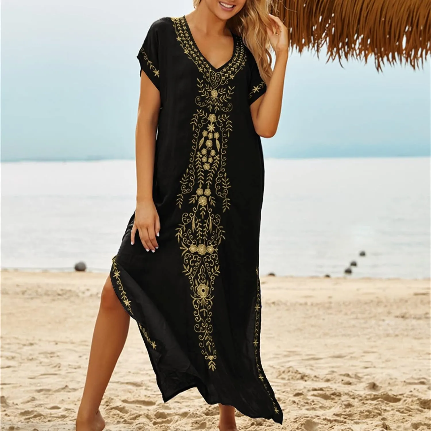 Kaftan Dresses for Women Plus Size Bathing Suit Cover up Vneck Batwing Dress Loose fit Moroccan Caftan mumu Dresses Amethyst