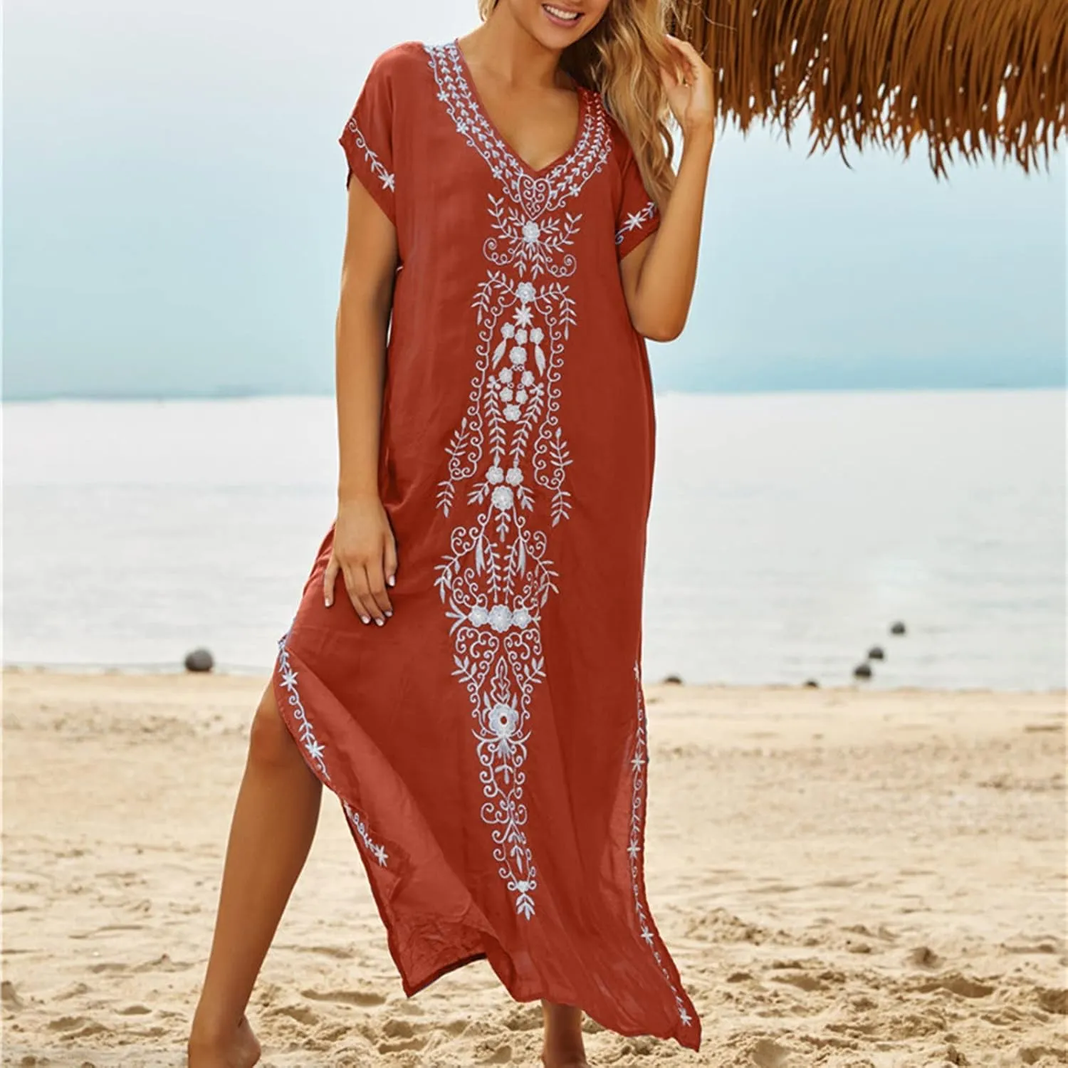 Kaftan Dresses for Women Plus Size Bathing Suit Cover up Vneck Batwing Dress Loose fit Moroccan Caftan mumu Dresses Amethyst