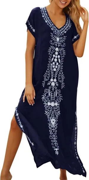Kaftan Dresses for Women Plus Size Bathing Suit Cover up Vneck Batwing Dress Loose fit Moroccan Caftan mumu Dresses Amethyst