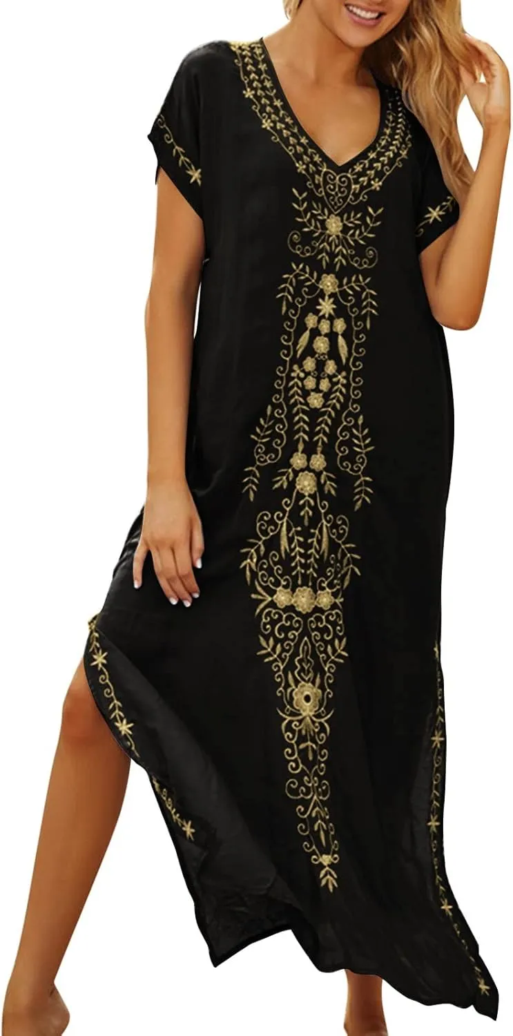 Kaftan Dresses for Women Plus Size Bathing Suit Cover up Vneck Batwing Dress Loose fit Moroccan Caftan mumu Dresses Amethyst