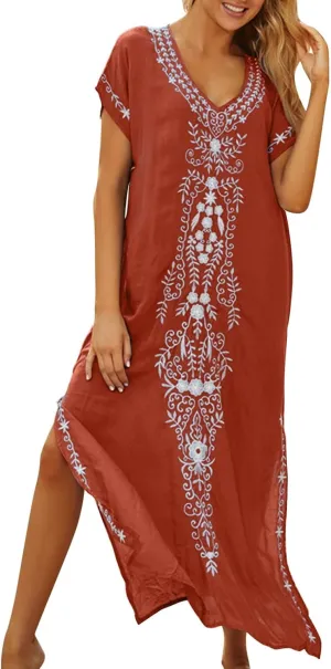 Kaftan Dresses for Women Plus Size Bathing Suit Cover up Vneck Batwing Dress Loose fit Moroccan Caftan mumu Dresses Amethyst