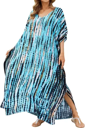 Kaftan Dresses for Women Plus Size Bathing Suit Cover up Vneck Batwing Dress Loose fit Moroccan Caftan mumu Dresses Amethyst