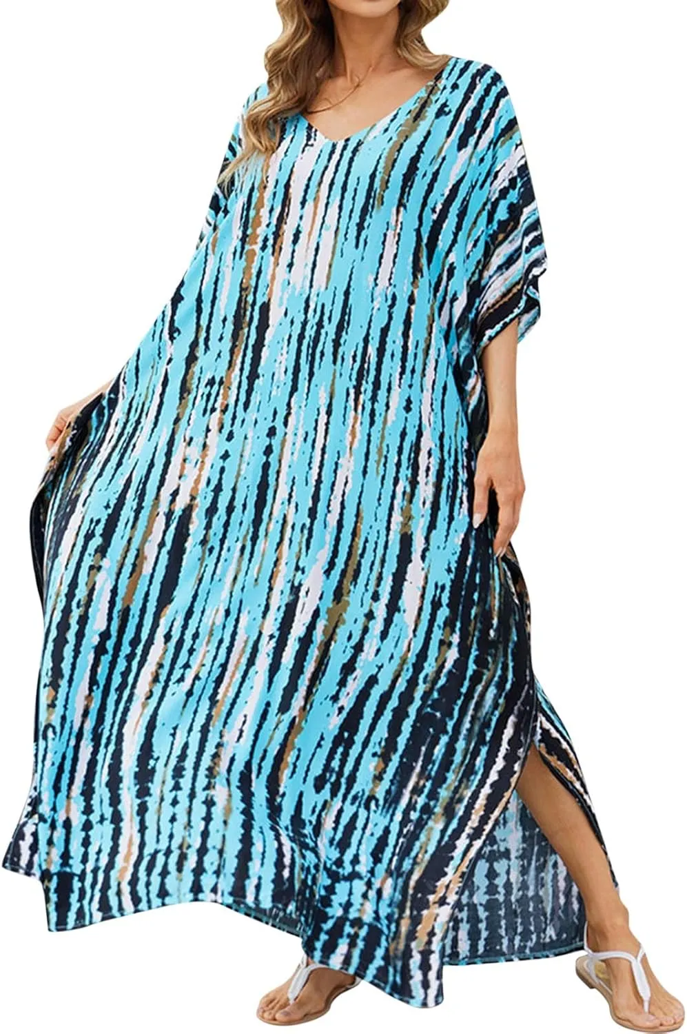 Kaftan Dresses for Women Plus Size Bathing Suit Cover up Vneck Batwing Dress Loose fit Moroccan Caftan mumu Dresses Amethyst