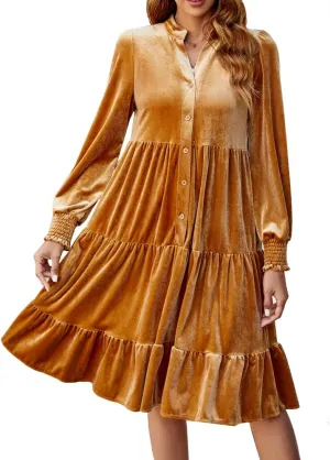Kedera Women's Elegant Velvet Dress V Neck Tiered Babydoll Aline Flowy Formal Wedding Bridesmaid Dresses