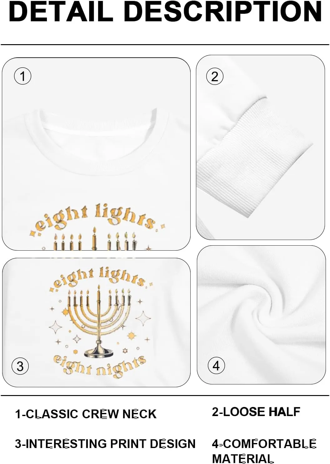 KIDDAD Hanukkah Sweater Women Ugly Chanukah Sweaters Jewish Light Up Menorah Sweatshirt Happy Eight Night Holiday Xmas Tops