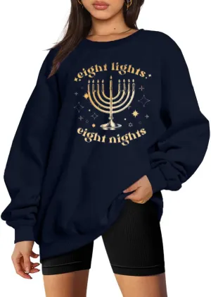 KIDDAD Hanukkah Sweater Women Ugly Chanukah Sweaters Jewish Light Up Menorah Sweatshirt Happy Eight Night Holiday Xmas Tops