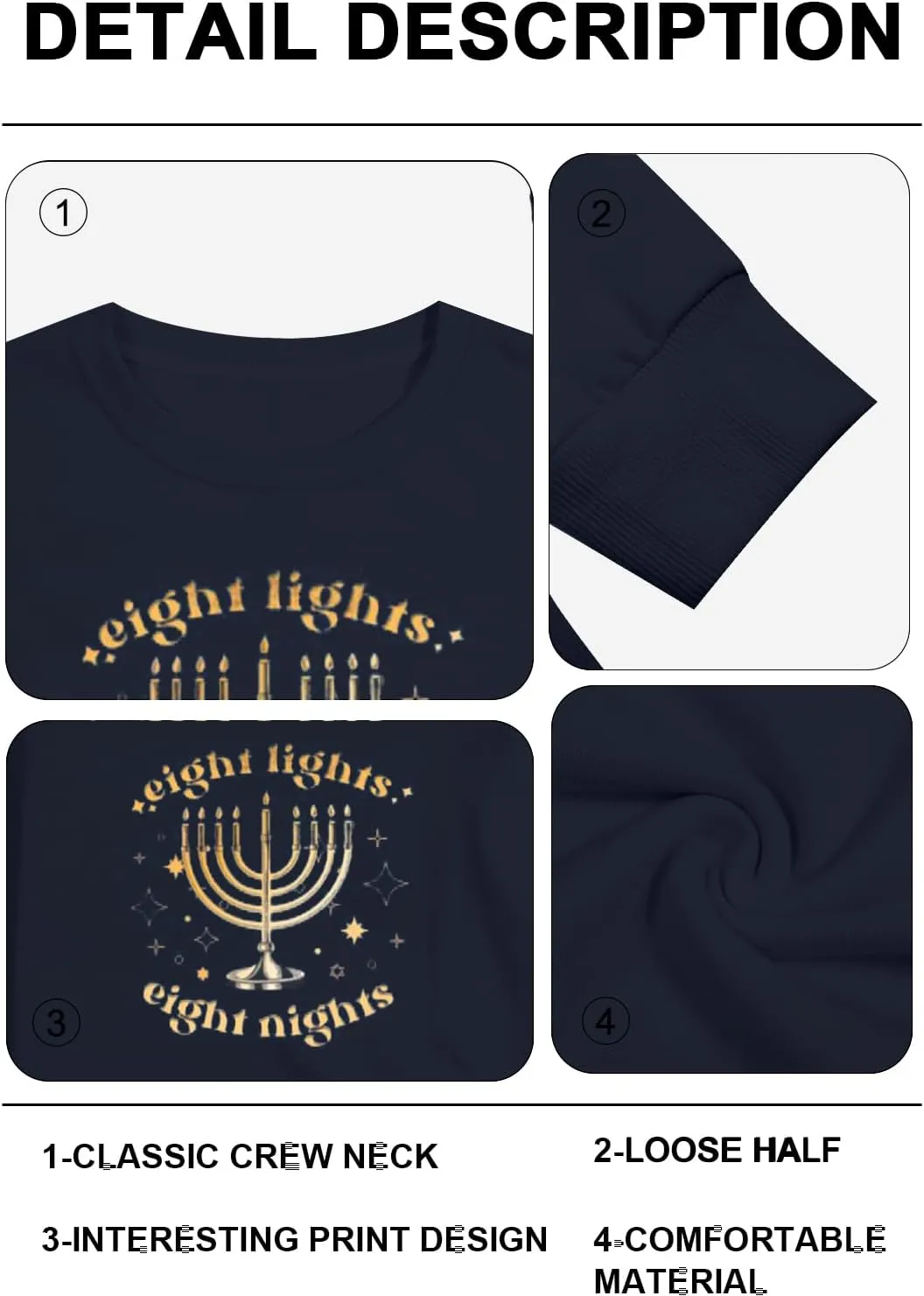 KIDDAD Hanukkah Sweater Women Ugly Chanukah Sweaters Jewish Light Up Menorah Sweatshirt Happy Eight Night Holiday Xmas Tops