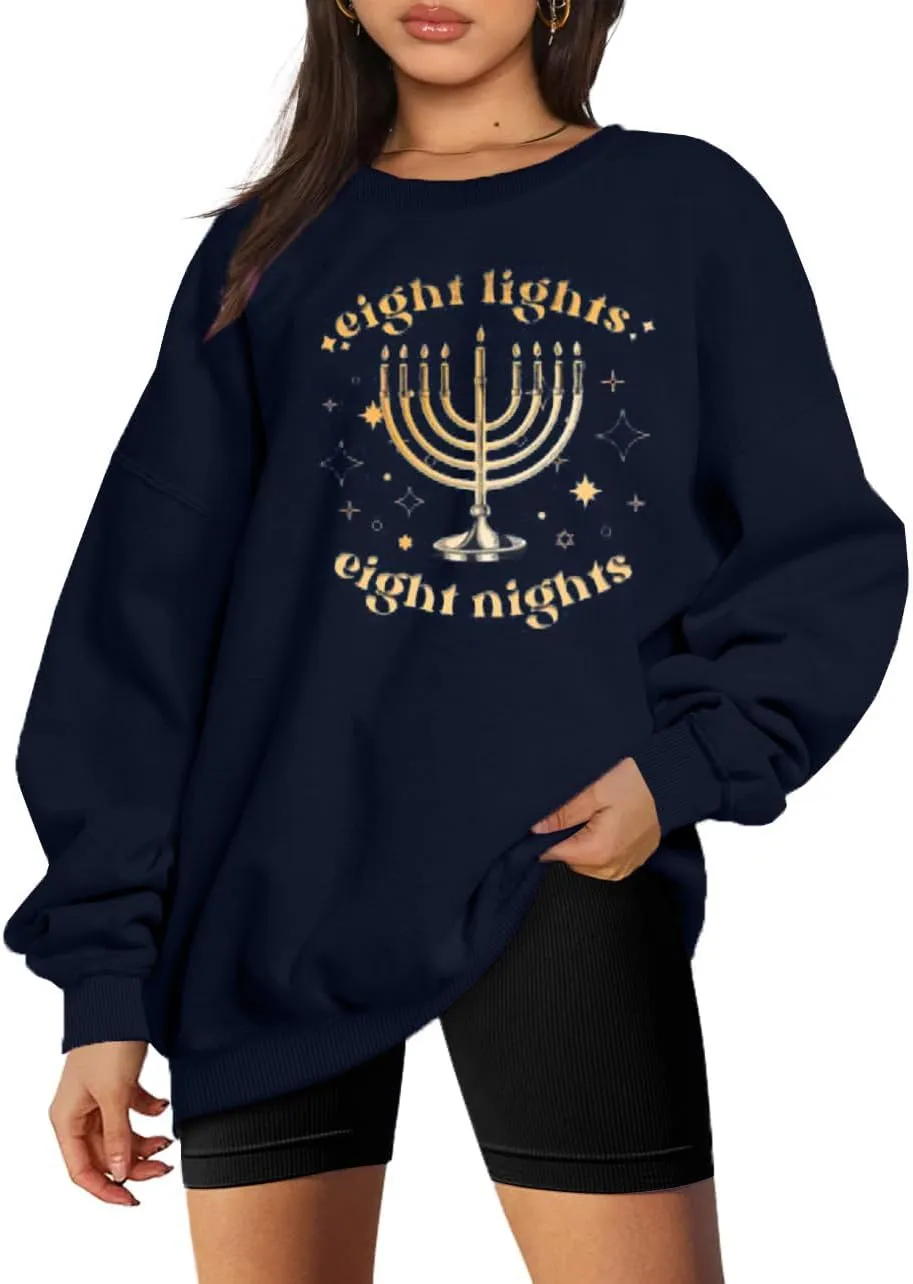 KIDDAD Hanukkah Sweater Women Ugly Chanukah Sweaters Jewish Light Up Menorah Sweatshirt Happy Eight Night Holiday Xmas Tops