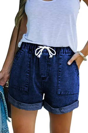 KINGFEN Women Casual Shorts Drawstring Comfy Elastic Waist Shorts Summer Pull On Short with Pockets(S-2XL)
