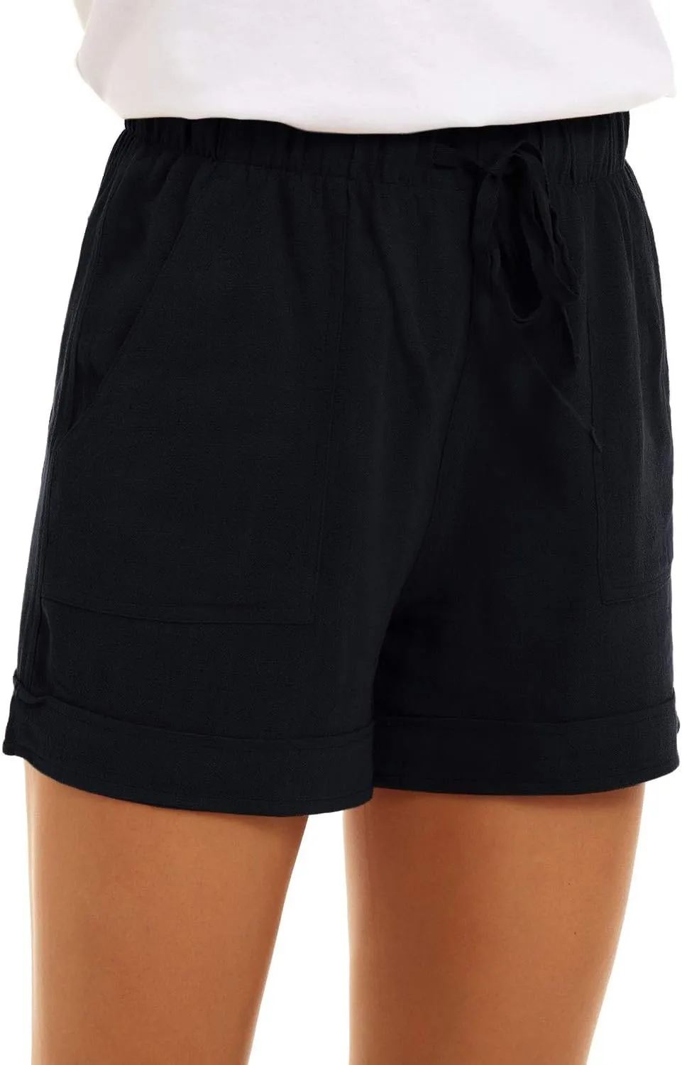 KINGFEN Women Casual Shorts Drawstring Comfy Elastic Waist Shorts Summer Pull On Short with Pockets(S-2XL)