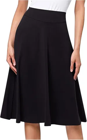 Ladies High Waist Knee Length Skirts Casual Solid Color Comfortable Flared Skirt for Women Flowy Pleated Skirts