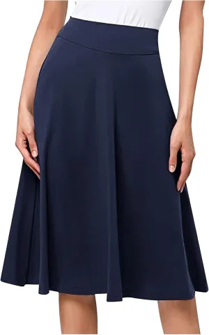 Ladies High Waist Knee Length Skirts Casual Solid Color Comfortable Flared Skirt for Women Flowy Pleated Skirts
