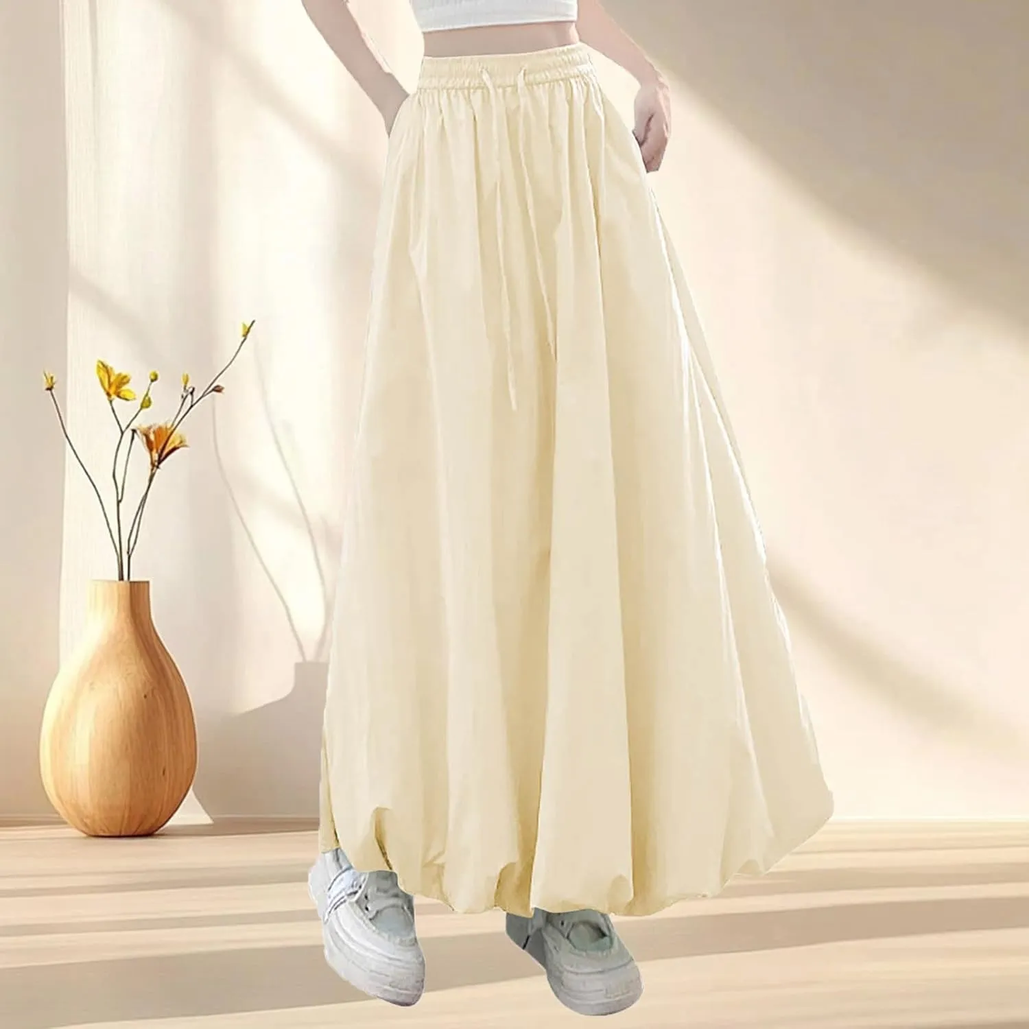 Lantern Skirts for Women 2025 Summer Trendy Ankle Length High Waisted A Line Skirt Casual Fashion Flowy Boho Skirts