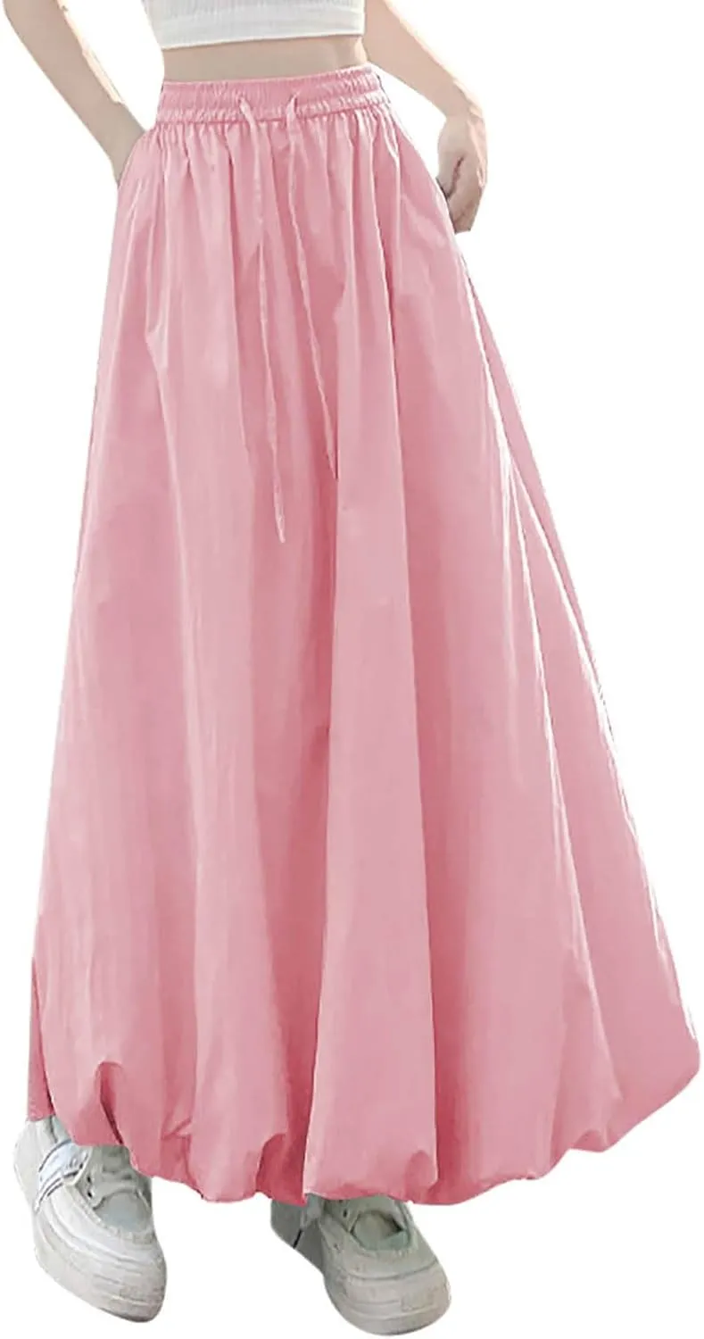 Lantern Skirts for Women 2025 Summer Trendy Ankle Length High Waisted A Line Skirt Casual Fashion Flowy Boho Skirts