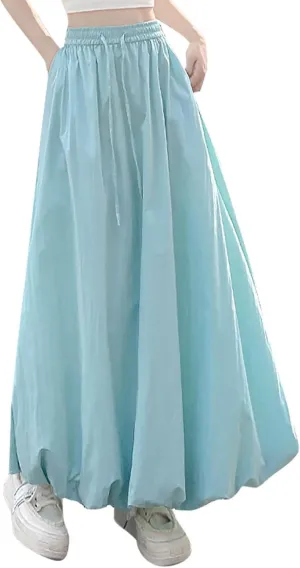Lantern Skirts for Women 2025 Summer Trendy Ankle Length High Waisted A Line Skirt Casual Fashion Flowy Boho Skirts