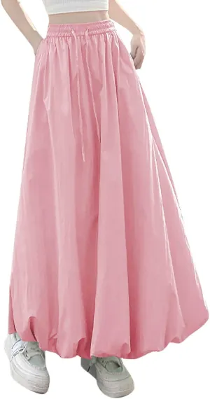 Lantern Skirts for Women 2025 Summer Trendy Ankle Length High Waisted A Line Skirt Casual Fashion Flowy Boho Skirts