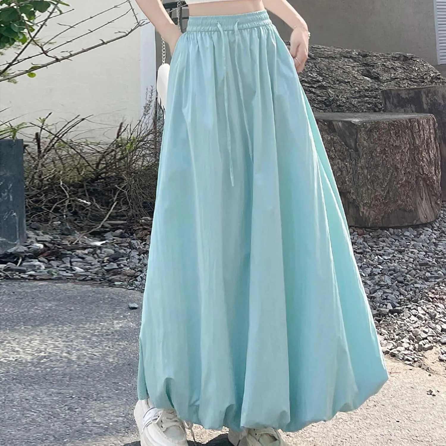 Lantern Skirts for Women 2025 Summer Trendy Ankle Length High Waisted A Line Skirt Casual Fashion Flowy Boho Skirts
