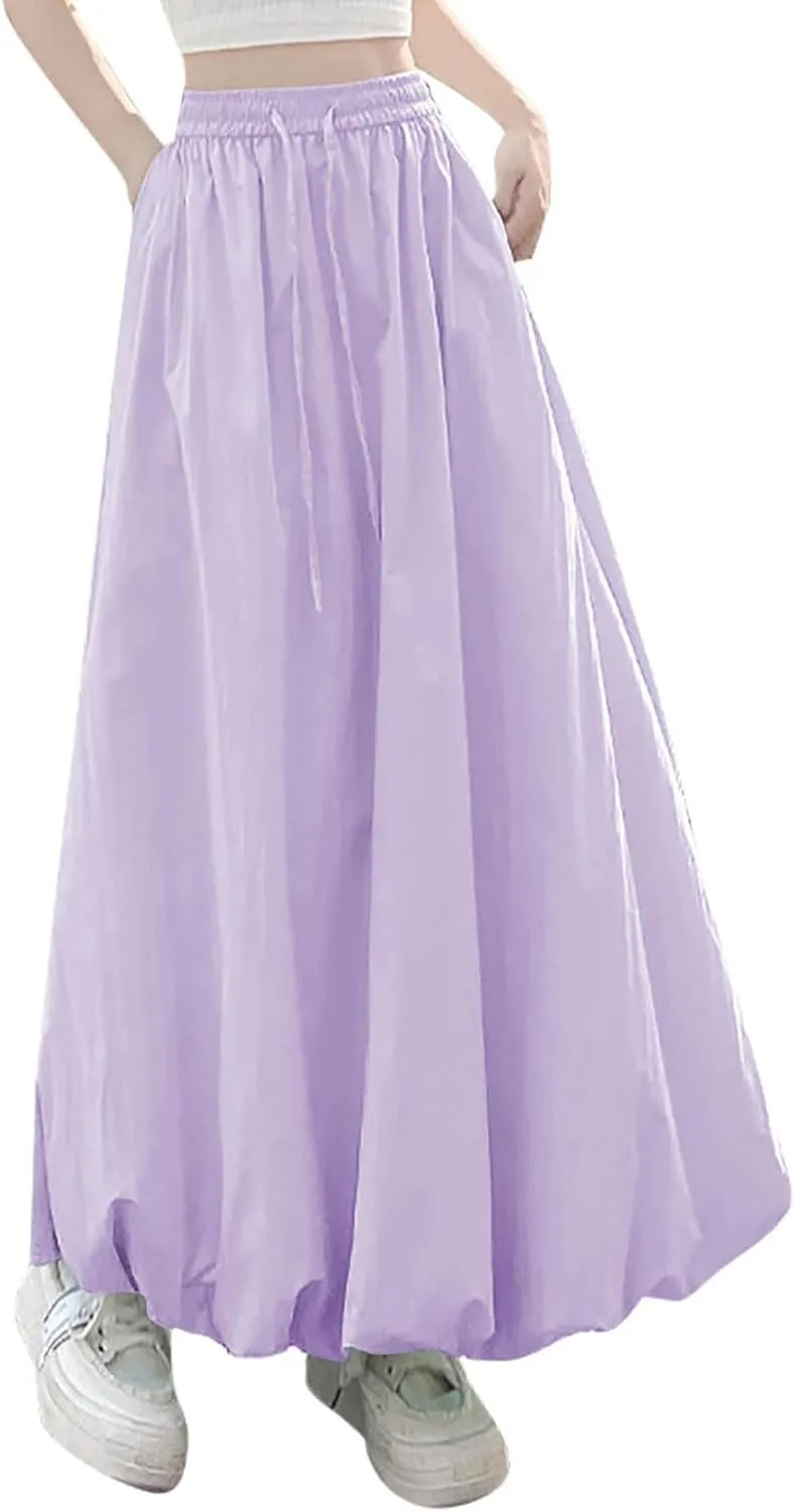 Lantern Skirts for Women 2025 Summer Trendy Ankle Length High Waisted A Line Skirt Casual Fashion Flowy Boho Skirts
