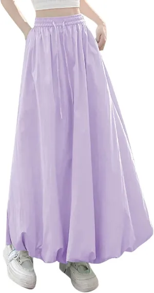Lantern Skirts for Women 2025 Summer Trendy Ankle Length High Waisted A Line Skirt Casual Fashion Flowy Boho Skirts