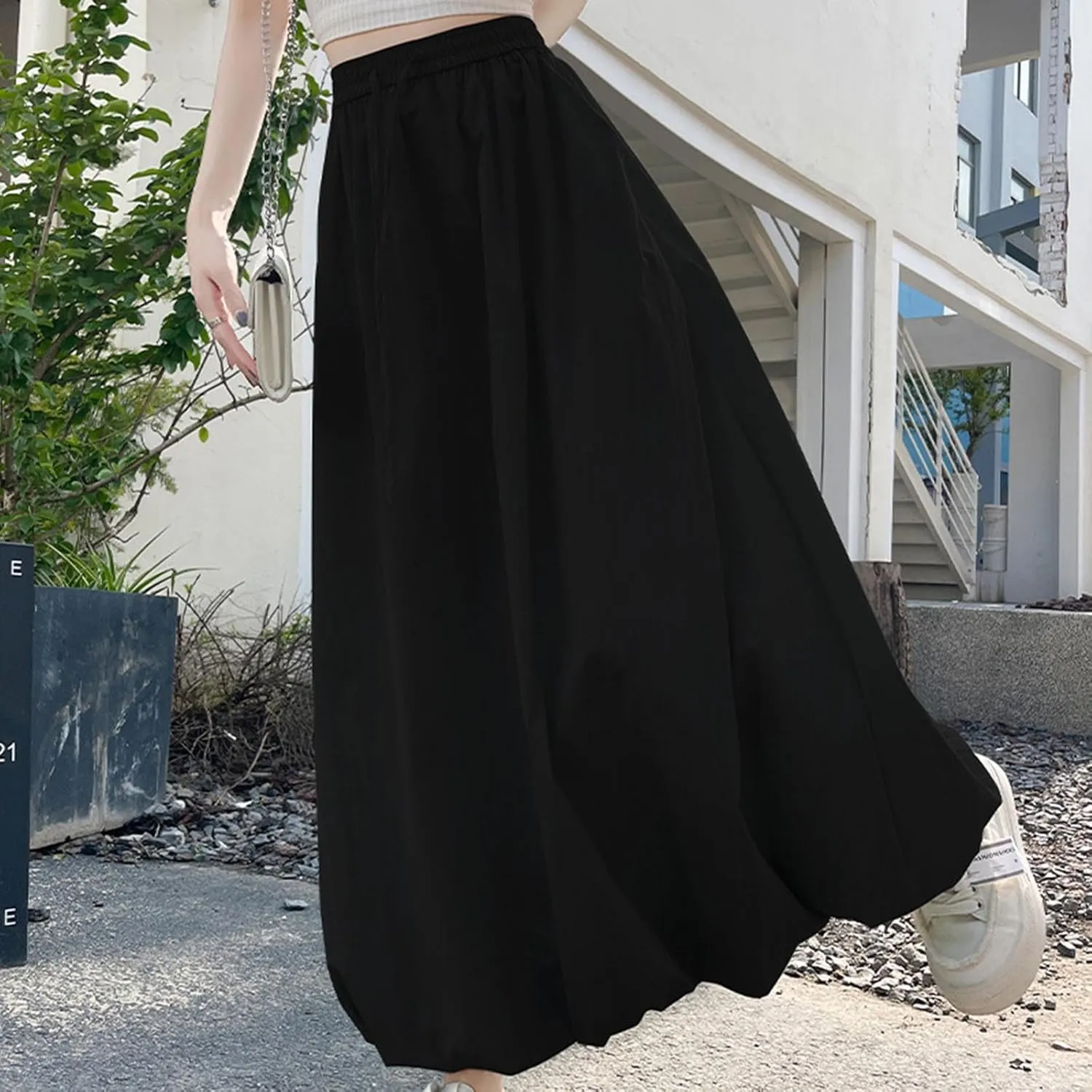 Lantern Skirts for Women 2025 Summer Trendy Ankle Length High Waisted A Line Skirt Casual Fashion Flowy Boho Skirts