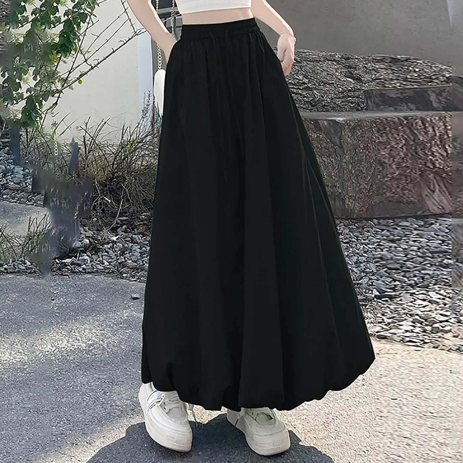 Lantern Skirts for Women 2025 Summer Trendy Ankle Length High Waisted A Line Skirt Casual Fashion Flowy Boho Skirts