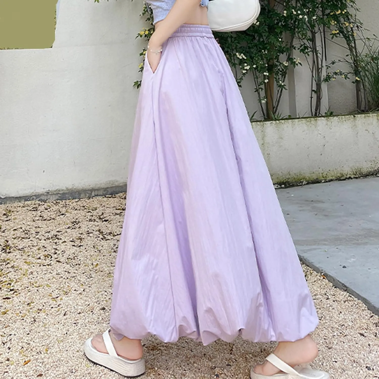 Lantern Skirts for Women 2025 Summer Trendy Ankle Length High Waisted A Line Skirt Casual Fashion Flowy Boho Skirts