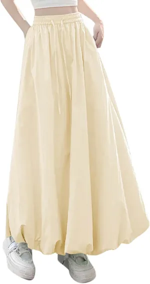 Lantern Skirts for Women 2025 Summer Trendy Ankle Length High Waisted A Line Skirt Casual Fashion Flowy Boho Skirts