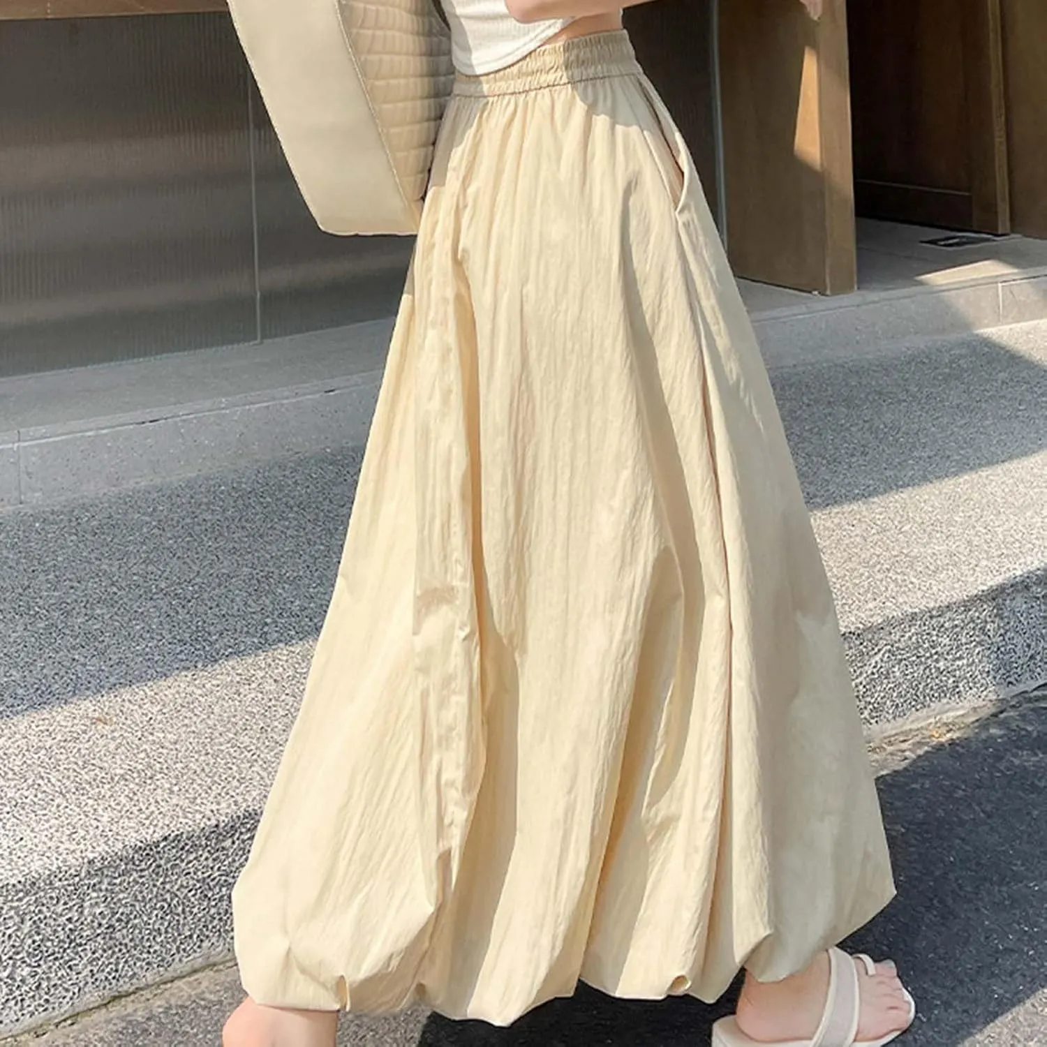 Lantern Skirts for Women 2025 Summer Trendy Ankle Length High Waisted A Line Skirt Casual Fashion Flowy Boho Skirts