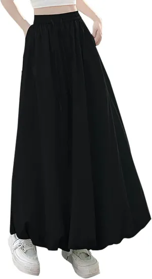 Lantern Skirts for Women 2025 Summer Trendy Ankle Length High Waisted A Line Skirt Casual Fashion Flowy Boho Skirts