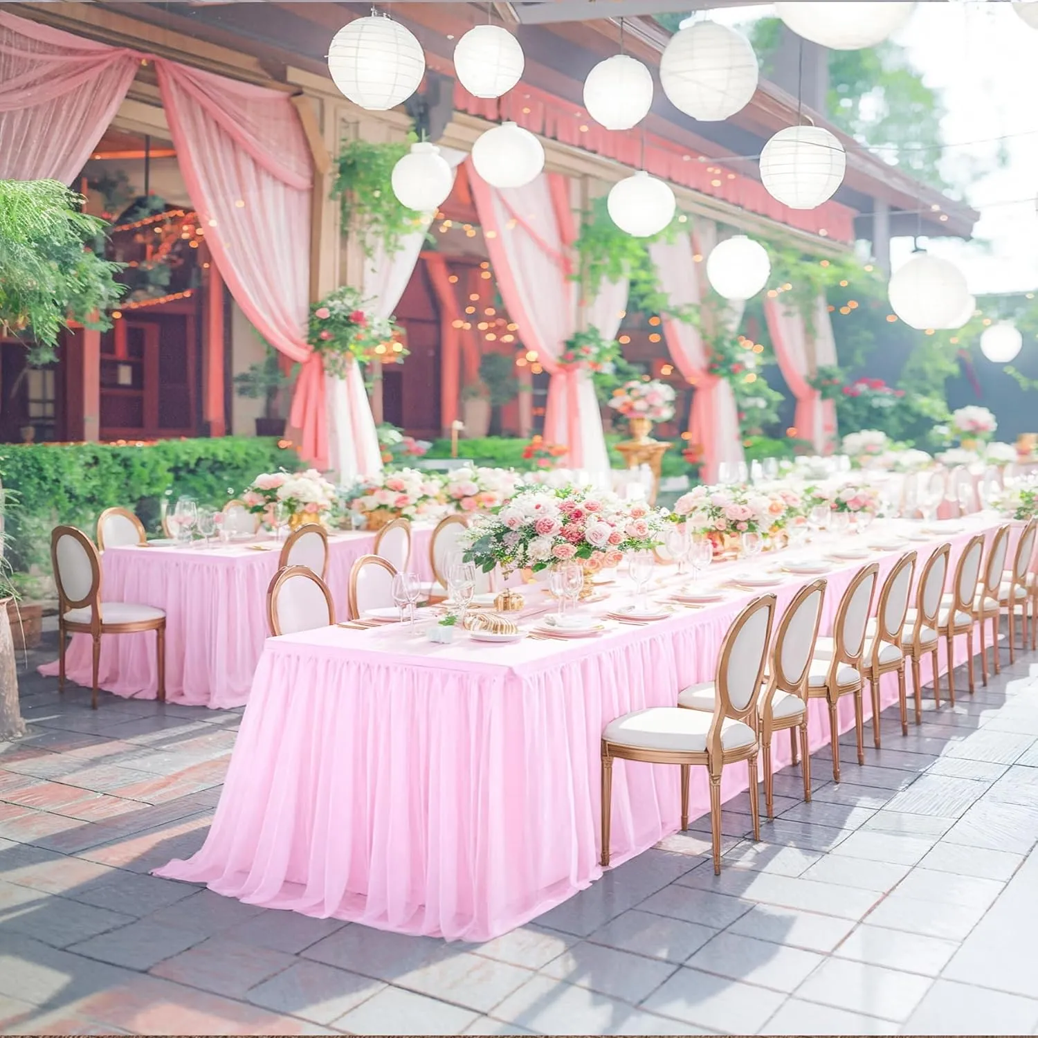Light Pink Tablecloth for 6 Foot Rectangle Table, Baby Pink Tulle Tutu Tables Skirt Party Table Cover 6ft Baby Shower Banquet Dessert Wedding Tables Cloths Ruffle Bridal Shower
