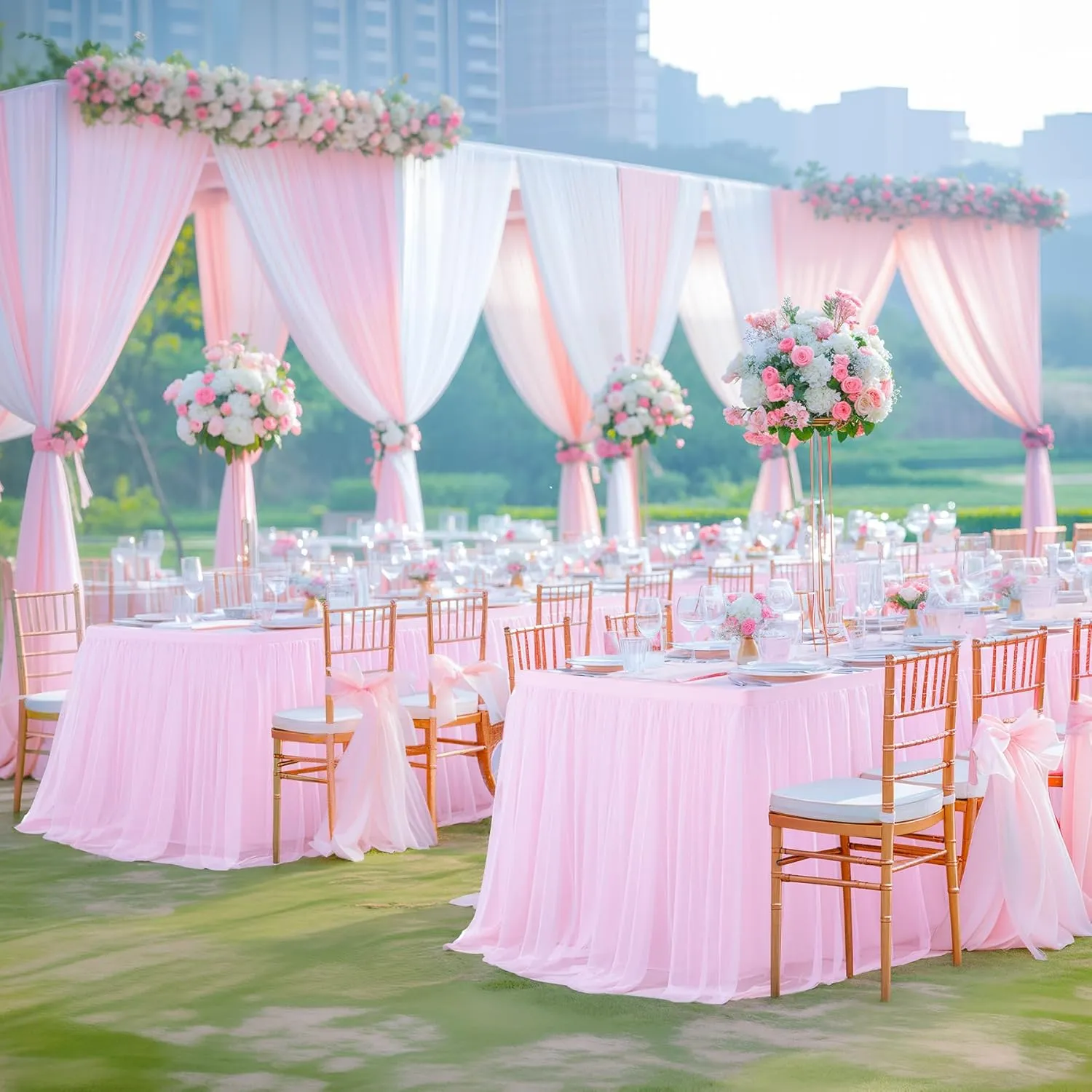 Light Pink Tablecloth for 6 Foot Rectangle Table, Baby Pink Tulle Tutu Tables Skirt Party Table Cover 6ft Baby Shower Banquet Dessert Wedding Tables Cloths Ruffle Bridal Shower