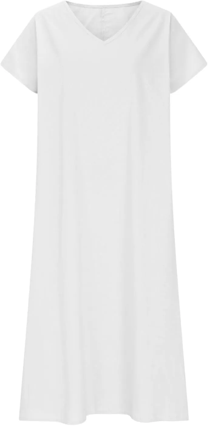 Linen Dresses for Women 2025,Beach Vacation T Shirt Sundresses Modest Loose Fit Boho Western Beige Summer Dresses