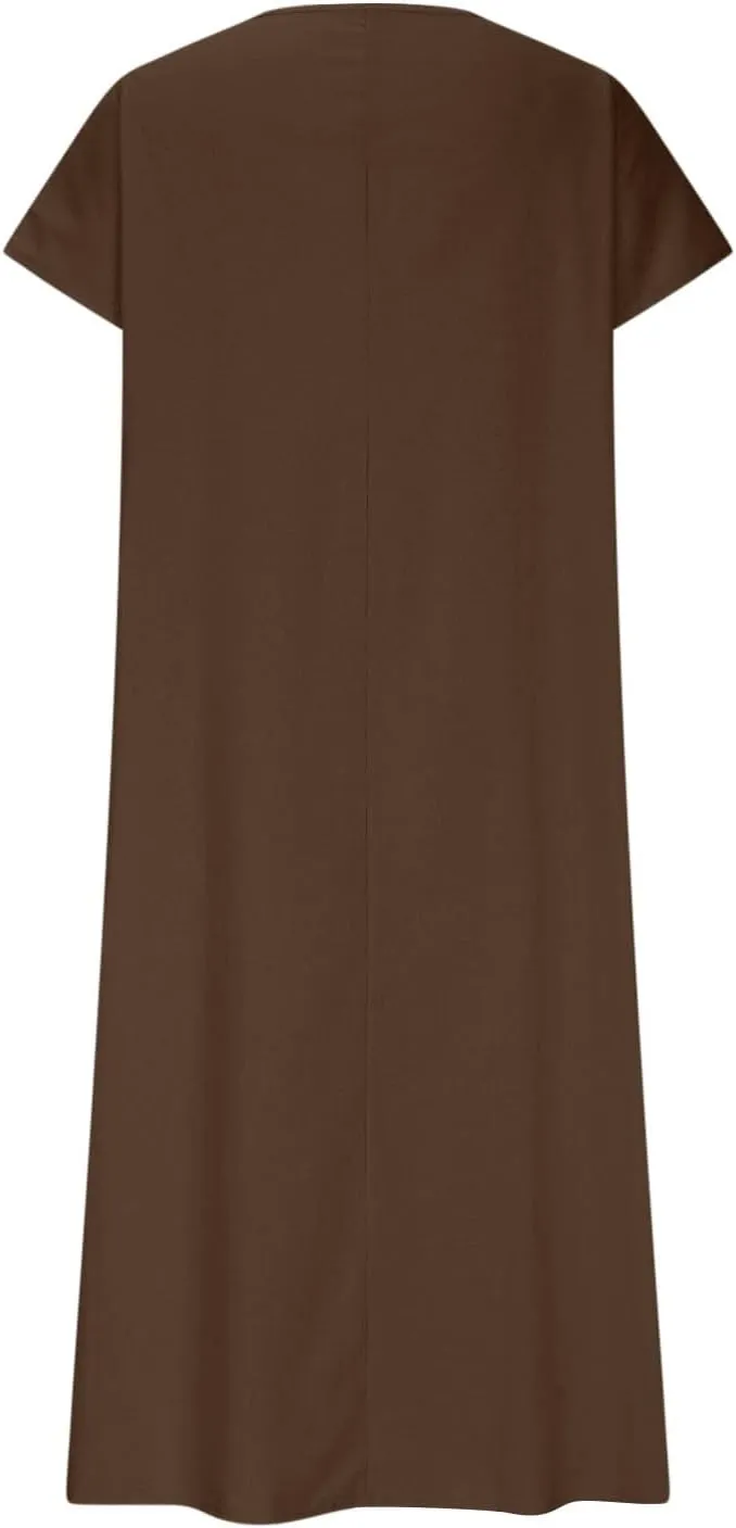 Linen Dresses for Women 2025,Beach Vacation T Shirt Sundresses Modest Loose Fit Boho Western Beige Summer Dresses