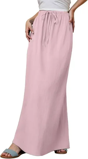 Linen Long Skirts for Women Summer Casual Flowy Skirts A Line Drawstring Waist Maxi Skirt Beach Vacation Skirt