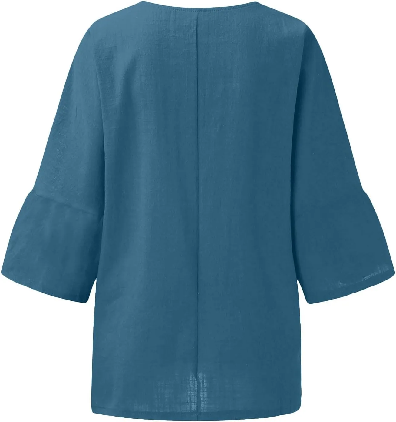 Linen Shirts for Women Plus Size 3/4 Length Sleeve Tops Casual Front Pleated Round Neck Tees 2025 Summer Blouse