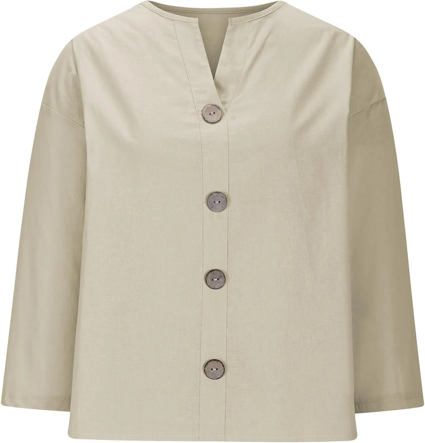 Linen Shirts for Women V Neck 3/4 Sleeve Tops Casual Shirts Basic Summer Tees Lightweight Loose Fit Button up Blouses